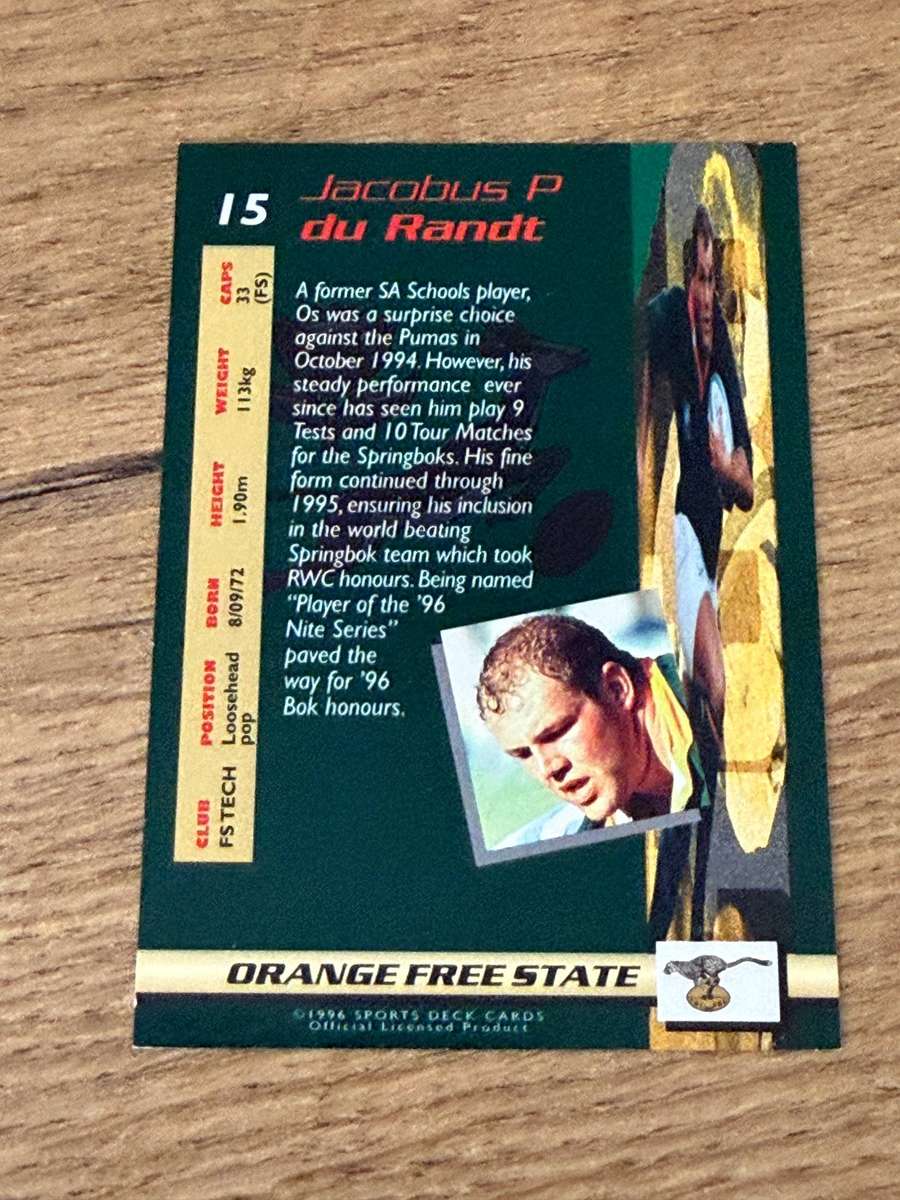 Rugby Card - Os du Randt 1996 Sports Deck Rugby Card