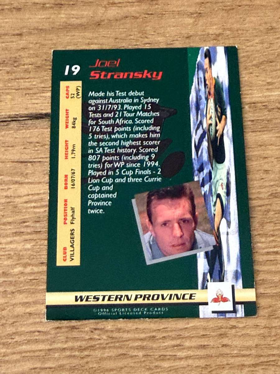 Rugby Card - Joël Stransky 1996 Sports Deck Rugby Card