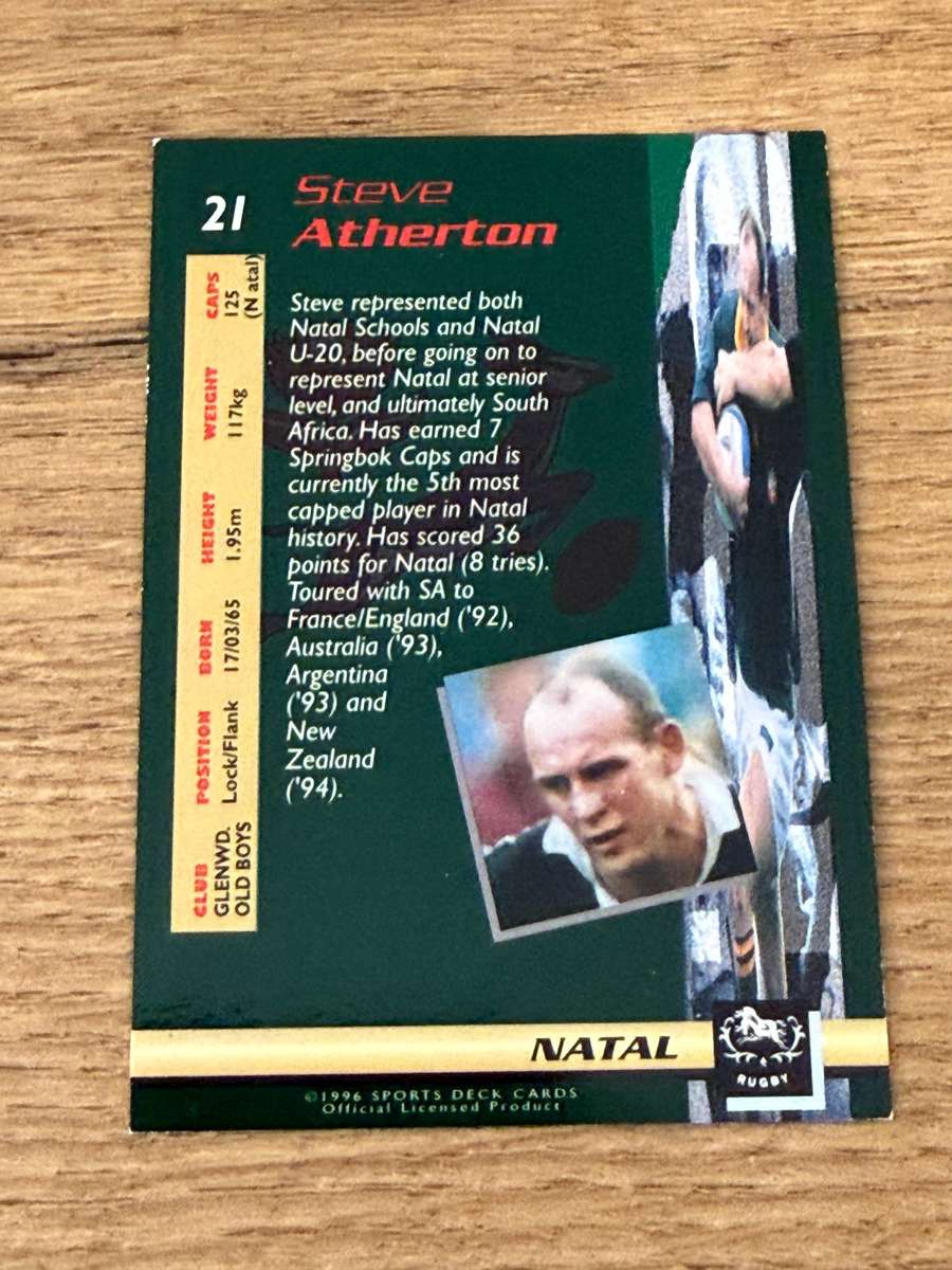 Rugby Card - Steve Atherton 1996 Sports Deck Rugby Card