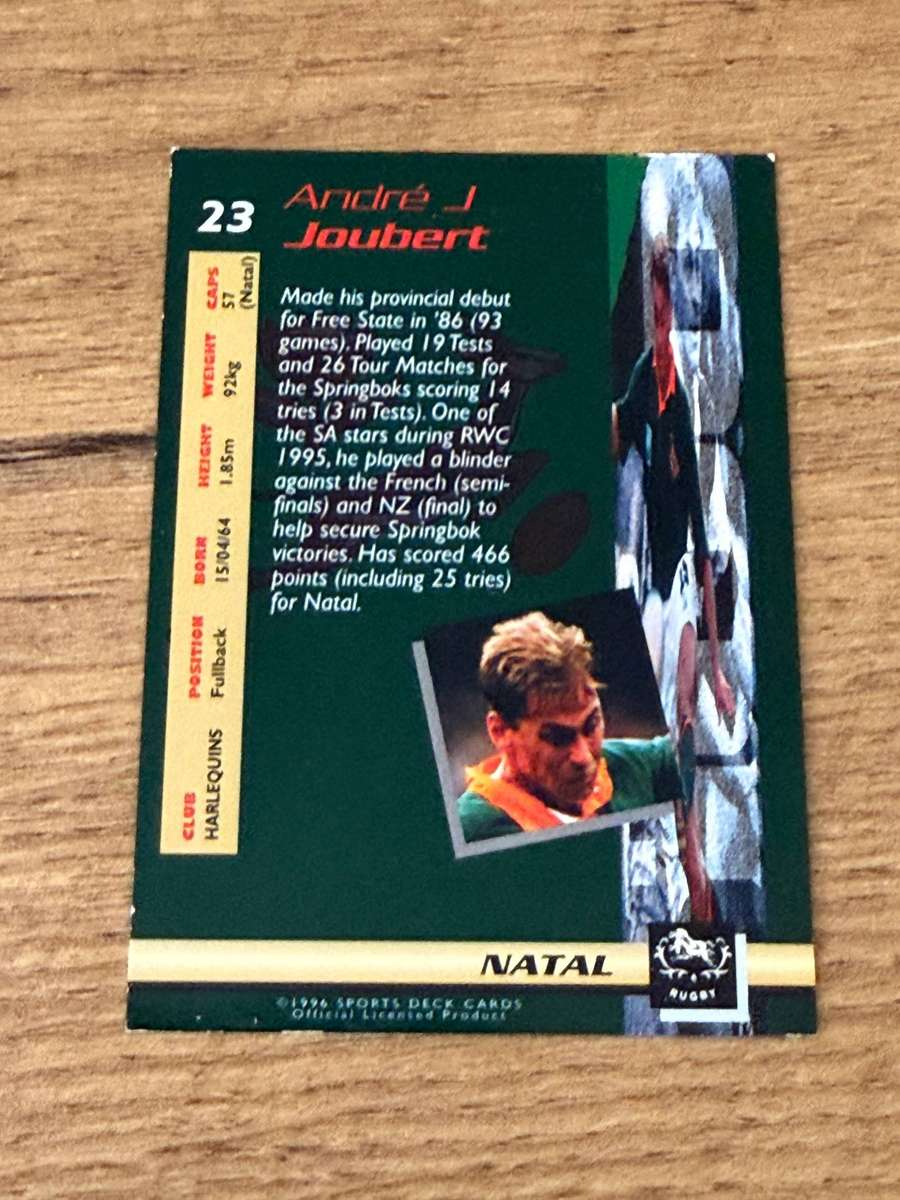 Rugby Card - Andre Joubert 1996 Sports Deck Rugby Card