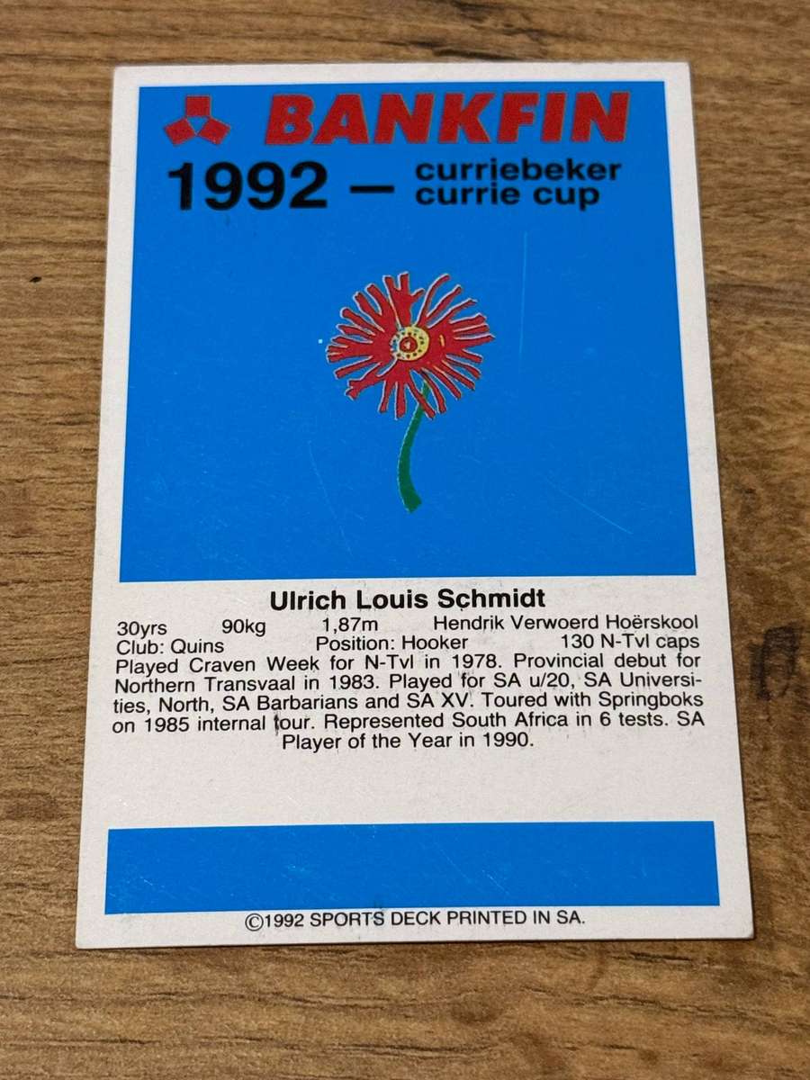 Rugby Card - Uli Schmidt 1992 Sports Deck Rugby Card