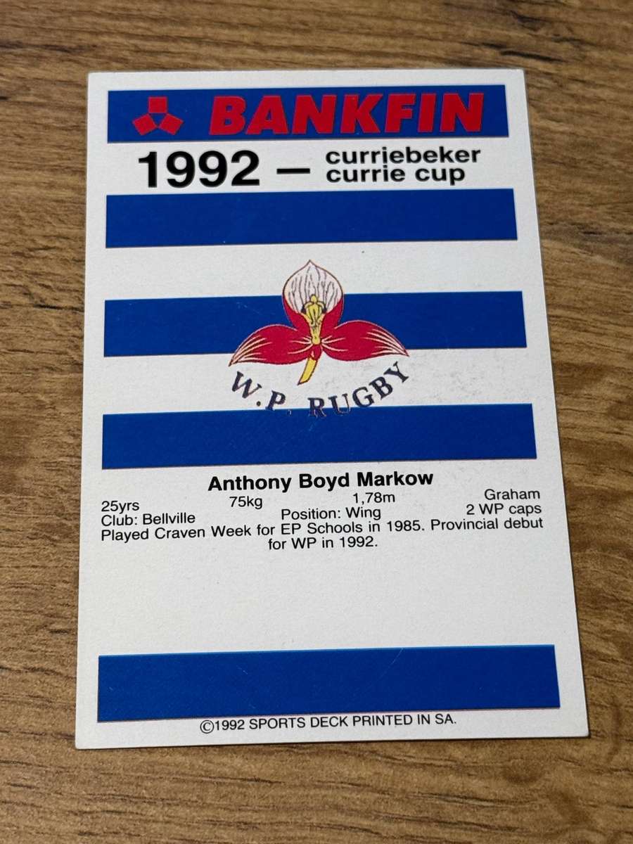 Rugby Card - Tony Markow 1992 Sports Deck Rugby Card