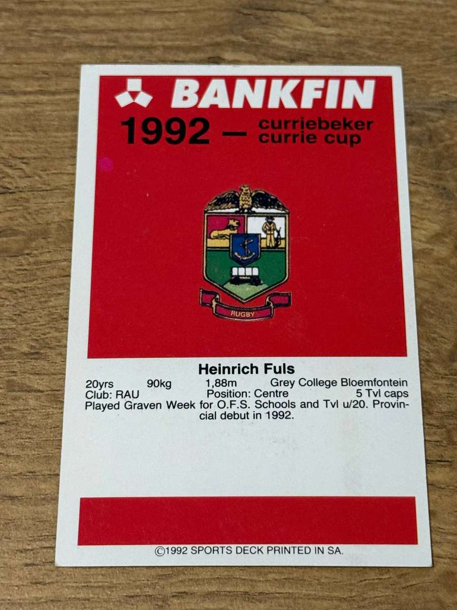 Rugby Card - Heinrich Fuls 1992 Sports Deck Rugby Card