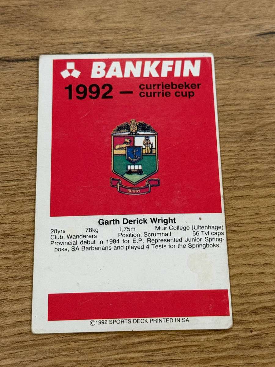 Rugby Card - Garth Wright 1992 Sports Deck Rugby Card