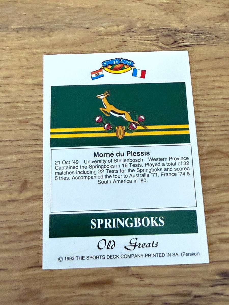 Rugby Card - Morne du Plessis 1993 Sports Deck Rugby Card