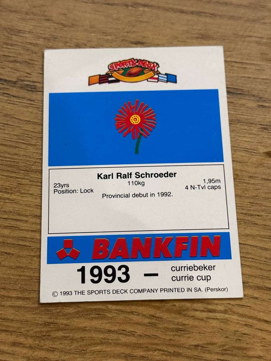 Rugby Card - Ralf Schroeder 1993 Sports Deck Rugby Card