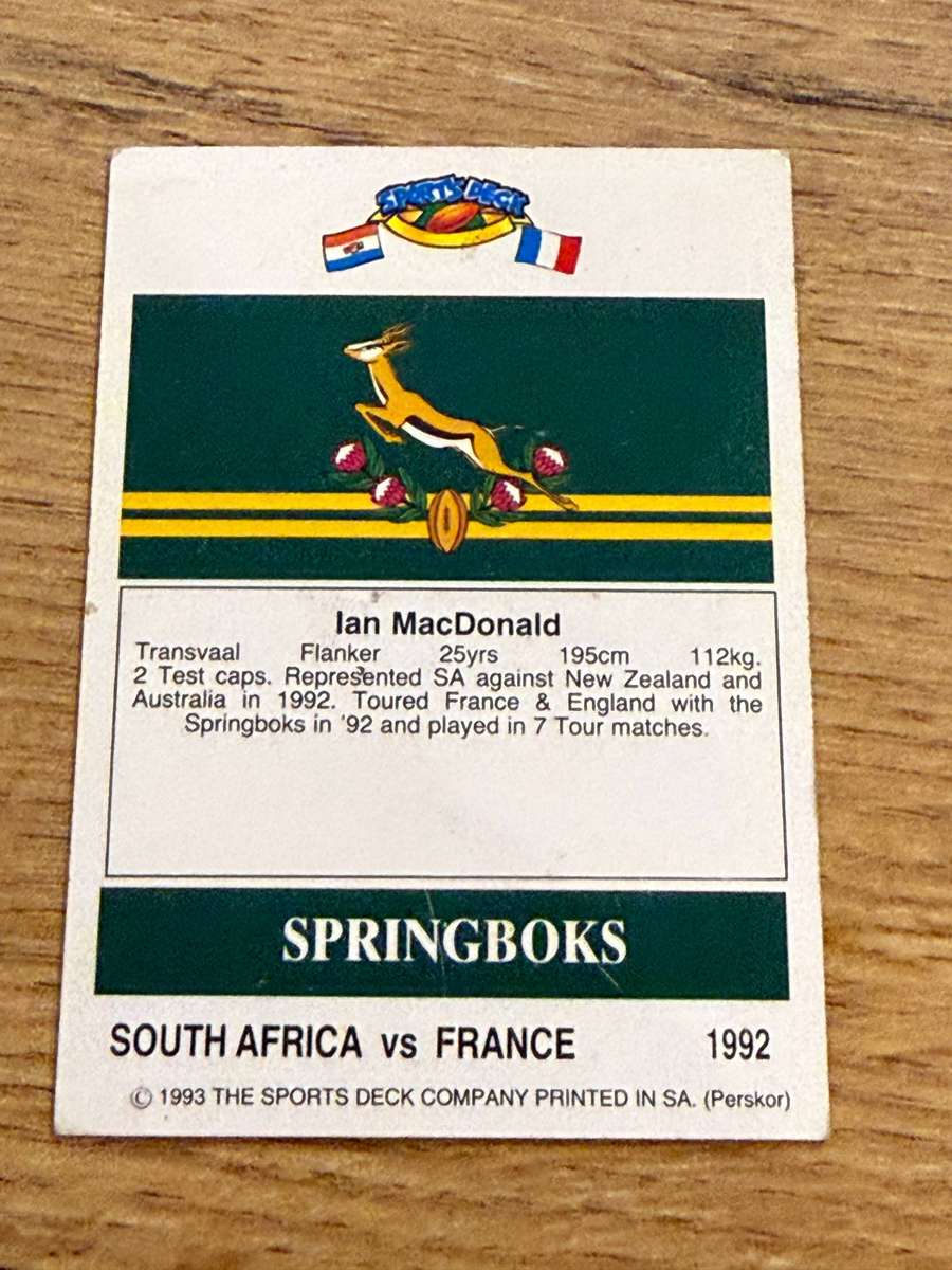 Rugby Card - Ian Macdonald 1993 Sports Deck Rugby Card