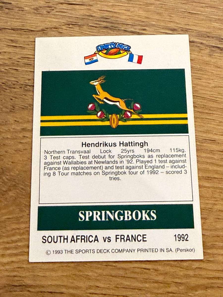 Rugby Card - Drikus Hattingh 1993 Sports Deck Rugby Card