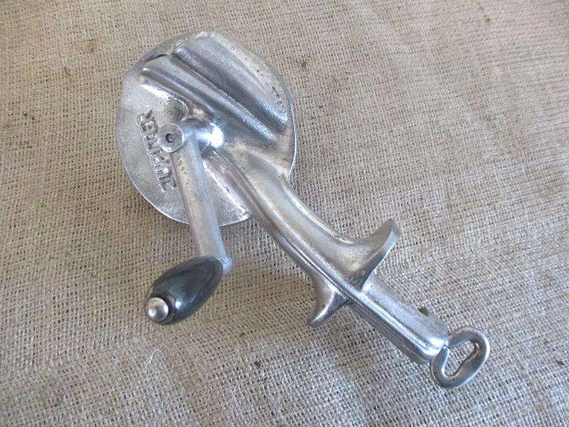 The Genuine McCoy.....This Sturdy Rare Vintage Jupiter Twin Feeder Cast Iron Table Mount Bean Slicer