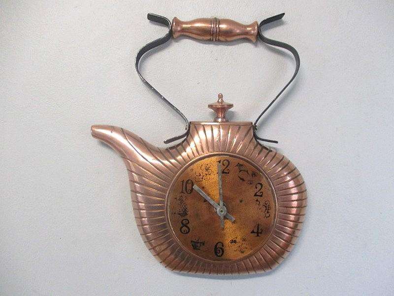 The Old Faithful....This Characterful Vintage Wall Hanging Cast Iron Copper Kettle Clock