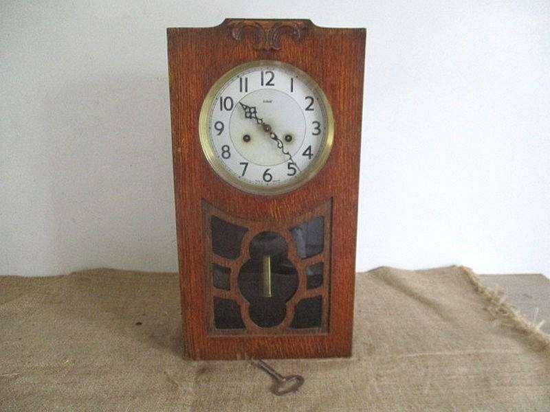 Vintage Smiths Enfield Wooden Wall Clock With Original Winding-Up Key             England