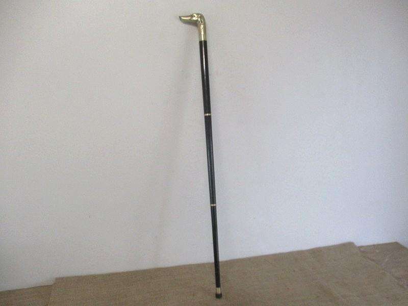 An Awesome Sturdy Vintage Solid Brass Greyhound Head Handle Three Fold Walking Stick