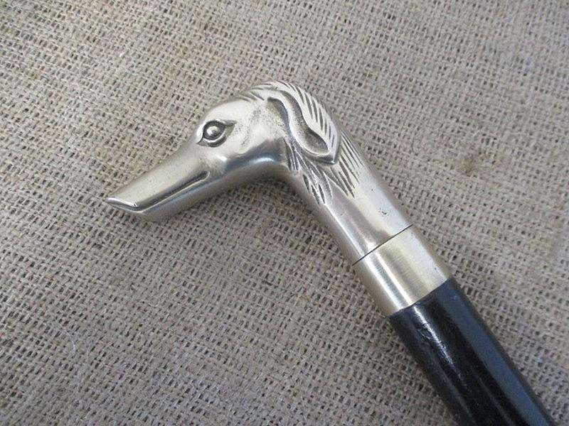 An Awesome Sturdy Vintage Solid Brass Greyhound Head Handle Three Fold Walking Stick