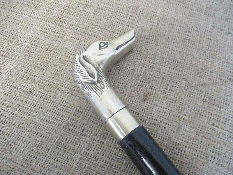 An Awesome Sturdy Vintage Solid Brass Greyhound Head Handle Three Fold Walking Stick