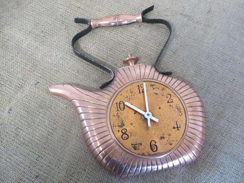 The Old Faithful....This Characterful Vintage Wall Hanging Cast Iron Copper Kettle Clock