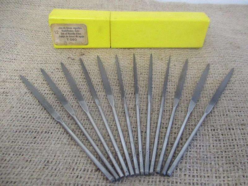 Nice Vintage Set Of 12 Assorted 5 1/2 inch T 060 Round Handle Precision Needle Files     Switzerland