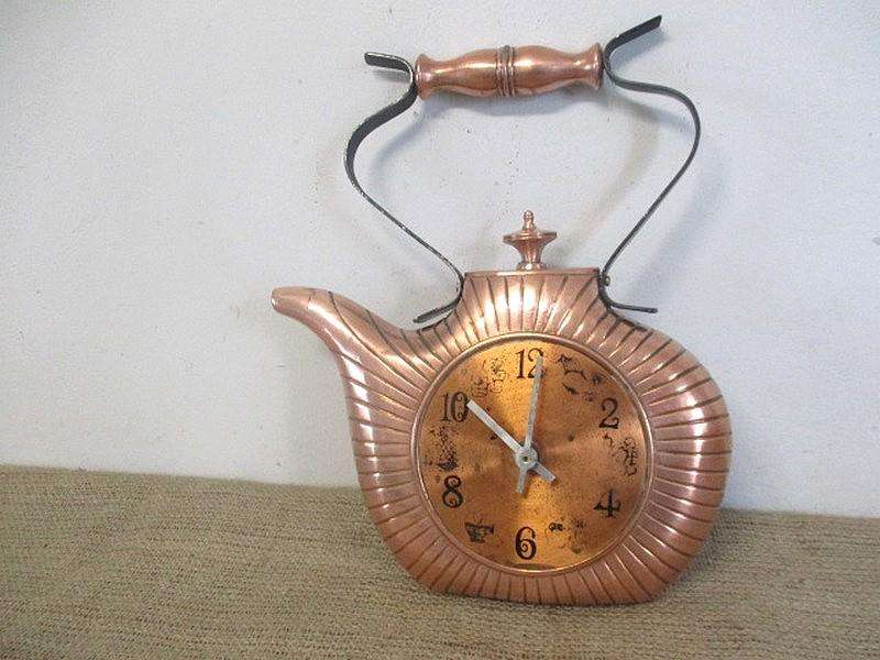 The Old Faithful....This Characterful Vintage Wall Hanging Cast Iron Copper Kettle Clock
