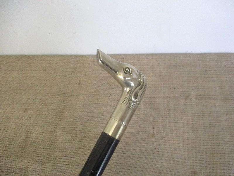 An Awesome Sturdy Vintage Solid Brass Greyhound Head Handle Three Fold Walking Stick