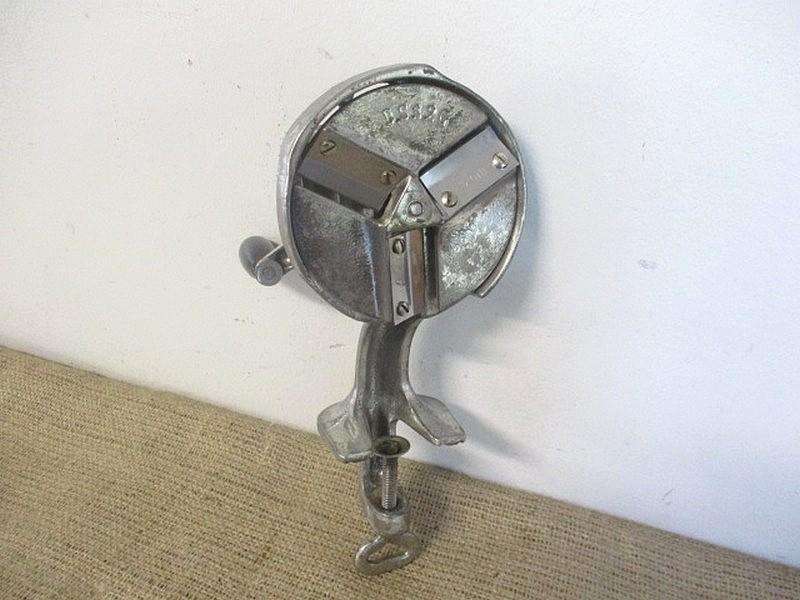 The Genuine McCoy.....This Sturdy Rare Vintage Jupiter Twin Feeder Cast Iron Table Mount Bean Slicer