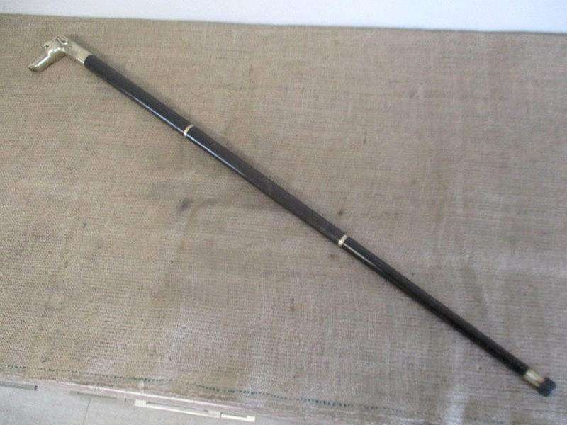 An Awesome Sturdy Vintage Solid Brass Greyhound Head Handle Three Fold Walking Stick