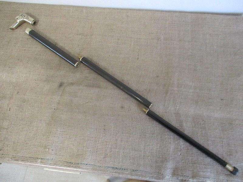 An Awesome Sturdy Vintage Solid Brass Greyhound Head Handle Three Fold Walking Stick