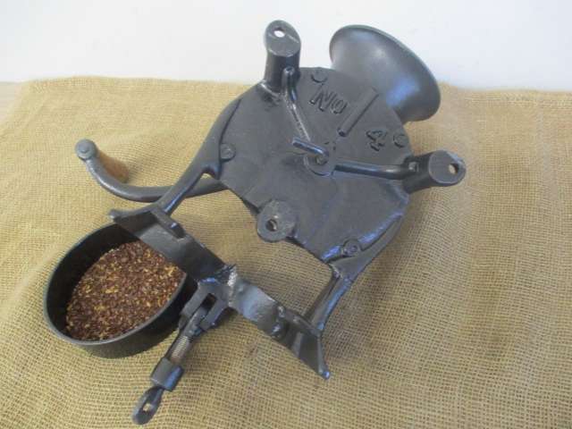 Neat And Complete Vintage Cast Iron No 4 Spong Coffee Grinder With Original Container        London