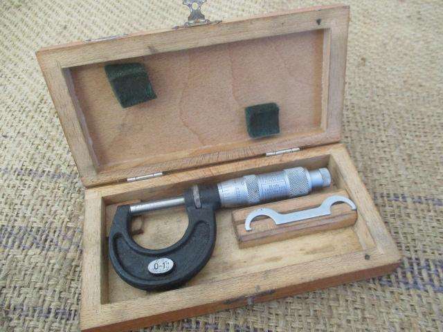 Nice Vintage Helios 0 - 1" Micrometer In Original Wooden Box     Germany