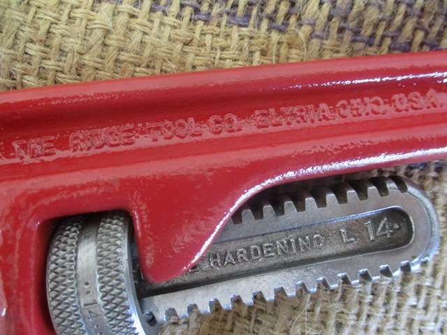 Beautiful Old Rigid 14 inch Heavy Duty Adjustable Pipe Wrench By The Rigid Tool Co. Elyria Ohio USA