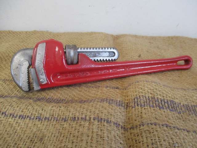 Beautiful Old Rigid 14 inch Heavy Duty Adjustable Pipe Wrench By The Rigid Tool Co. Elyria Ohio USA