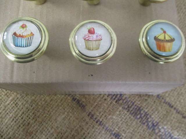 Six Cute Vintage Brass/Glass Drawer Knobs