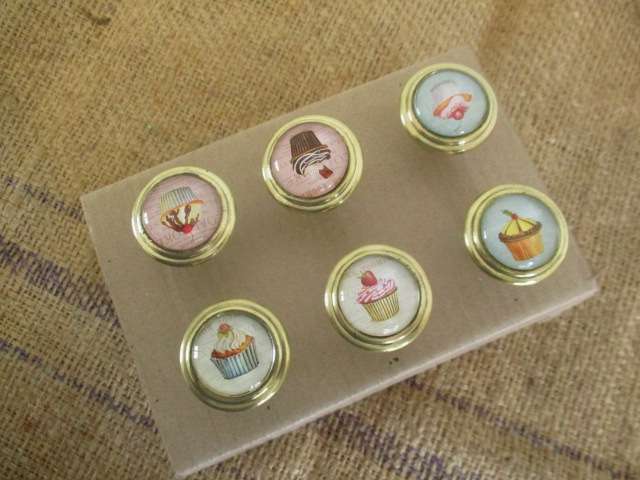 Six Cute Vintage Brass/Glass Drawer Knobs