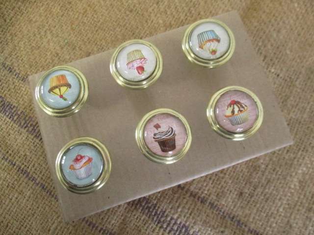 Six Cute Vintage Brass/Glass Drawer Knobs