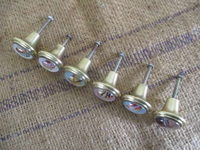 Six Cute Vintage Brass/Glass Drawer Knobs