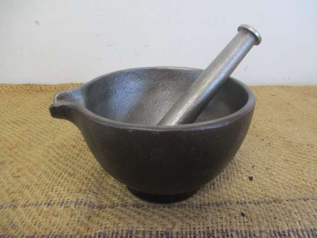 Lovely Large Cast Iron Mortar And Pestle