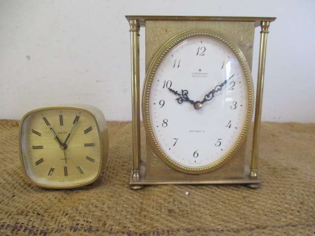 Two Gorgeous Vintage Brass Battery Operated Clocks : Swiza Quartz & Junghans Electronic ATO-MAT  S