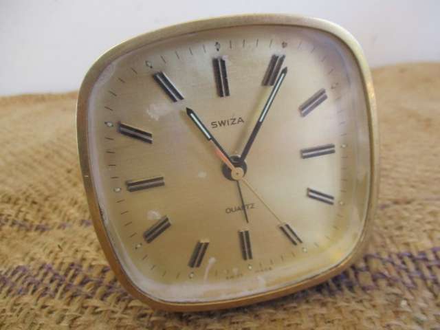 Two Gorgeous Vintage Brass Battery Operated Clocks : Swiza Quartz & Junghans Electronic ATO-MAT  S