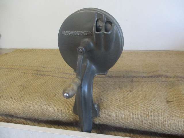The Real McCoy.....This Rare Vintage Alexanderwerk Twin Feeder Cast Iron Table Mount Bean Slicer