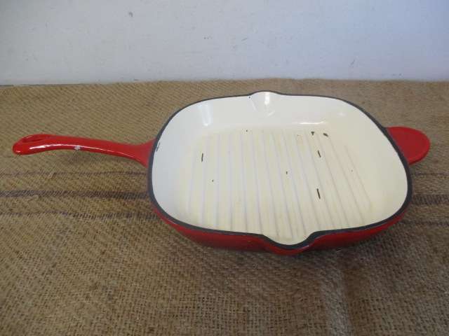 Nice Sizable Panache Enameled Cast Iron Steak Pan