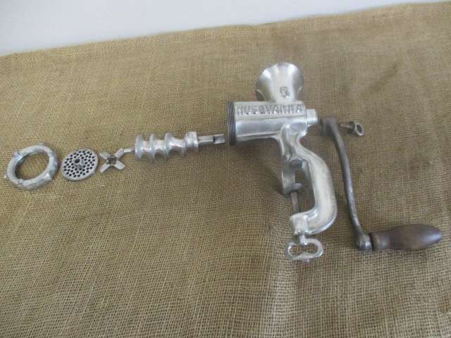 Complete Vintage Husqvarna No 5 Cast Iron Meat Mincer          Made In Sweden