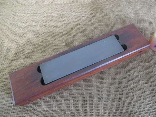 Double Sided Sharpening Stone In Beautiful Wooden Holder With Half Bottle Full Honing Oil
