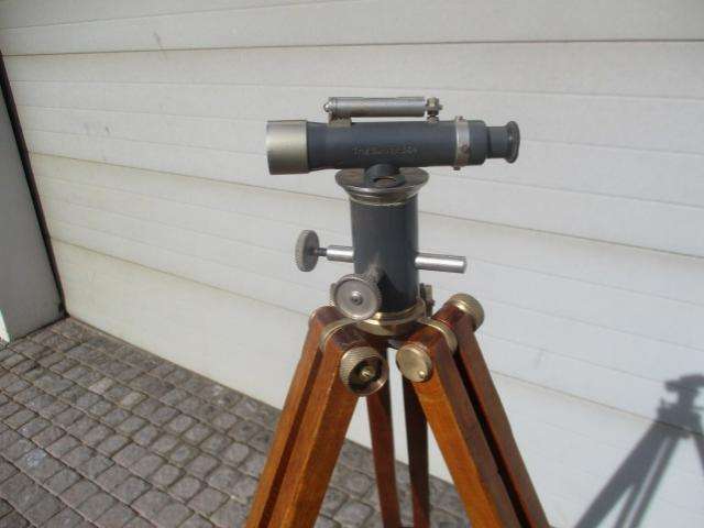 Very Rare Complete Trig Survey 364 Dumpy Level With Original Wooden Tripod With Brass Finishing