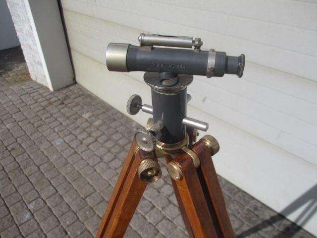 Very Rare Complete Trig Survey 364 Dumpy Level With Original Wooden Tripod With Brass Finishing