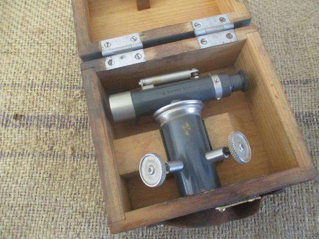 Very Rare Complete Trig Survey 364 Dumpy Level With Original Wooden Tripod With Brass Finishing
