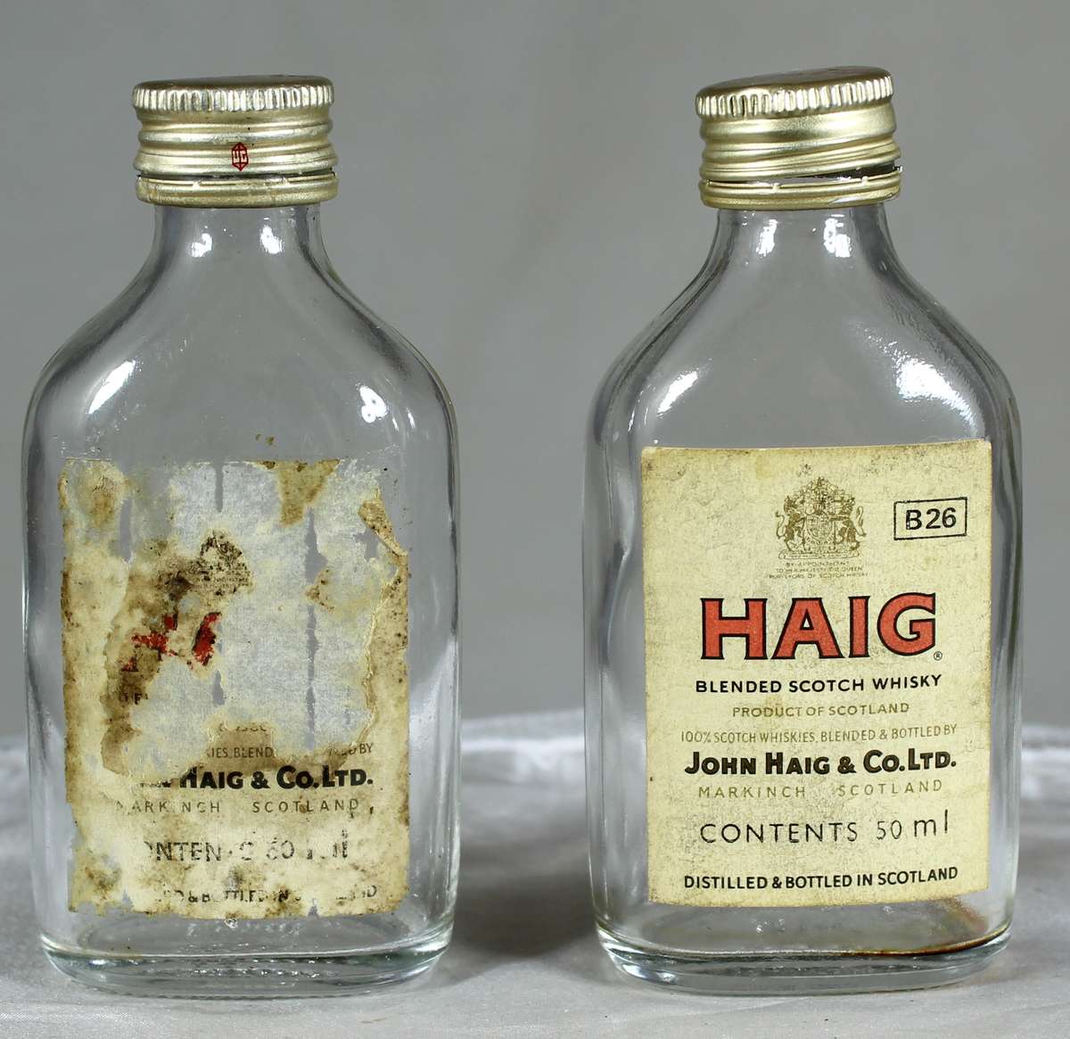 Mini liquor bottle - Empty - Pair of Haig Whiskey bottles