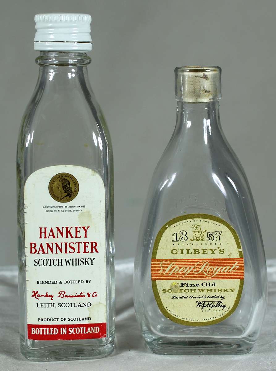 Mini liquor bottle - Empty - Pair of  Hankey Bannister & Gilbey's bottles
