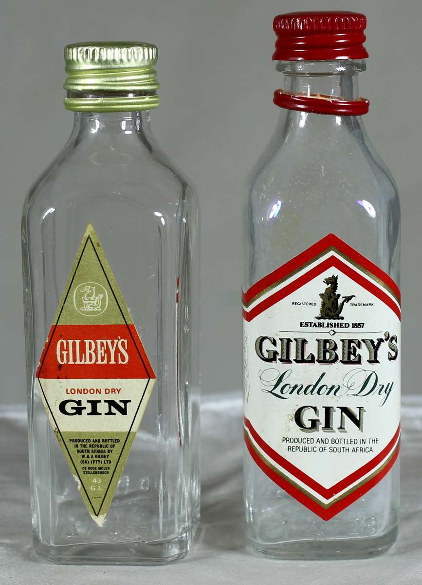 Mini liquor bottle - Empty - Pair of  Gilbey's Gin bottles