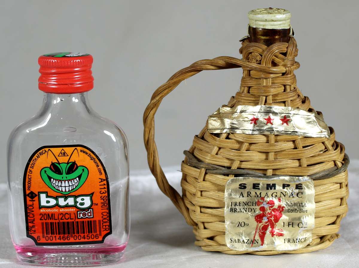 Mini liquor bottle - Empty - Pair of Sempe & Bug bottles