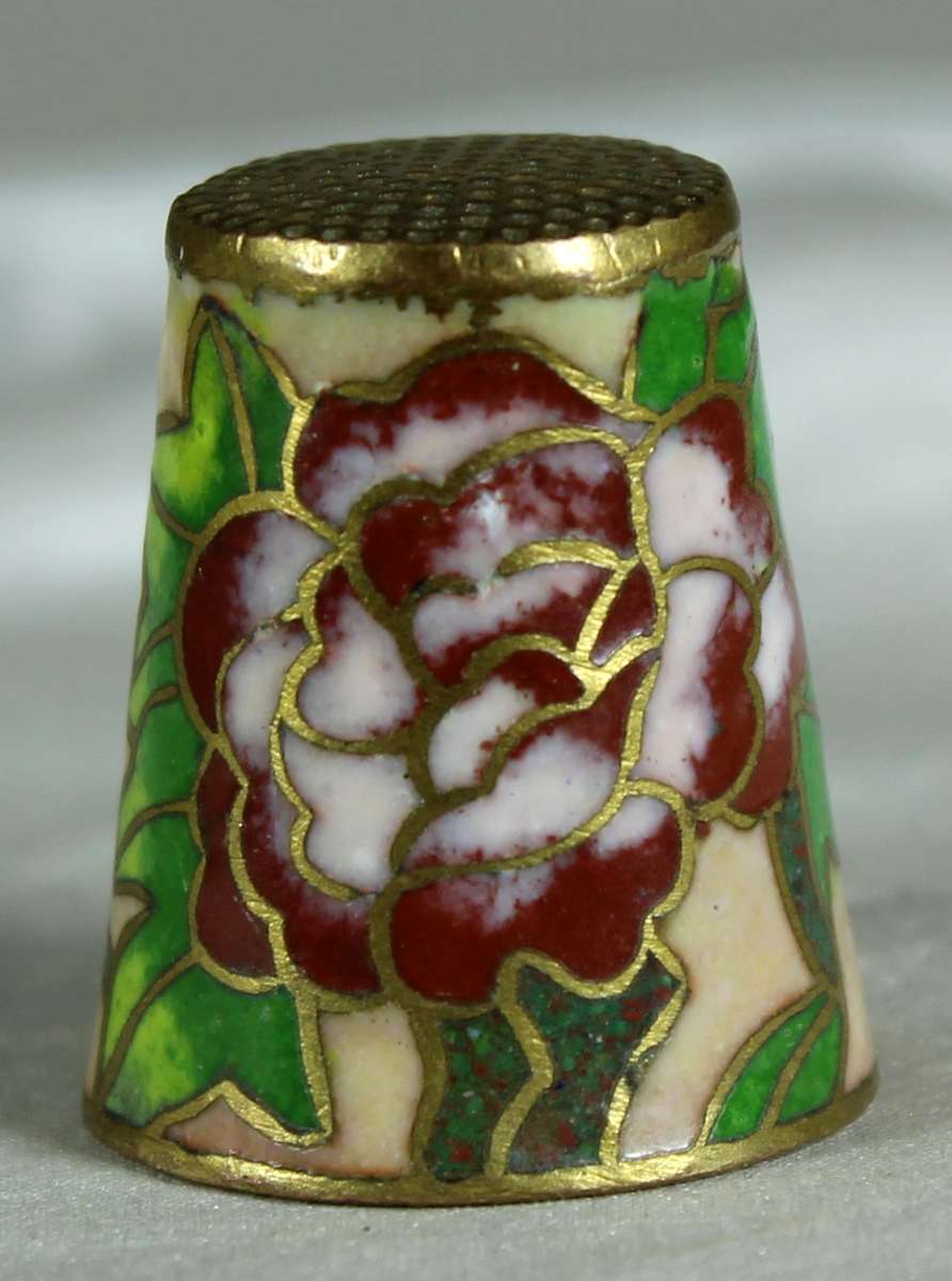 Cloisonne thimble - brown flowers