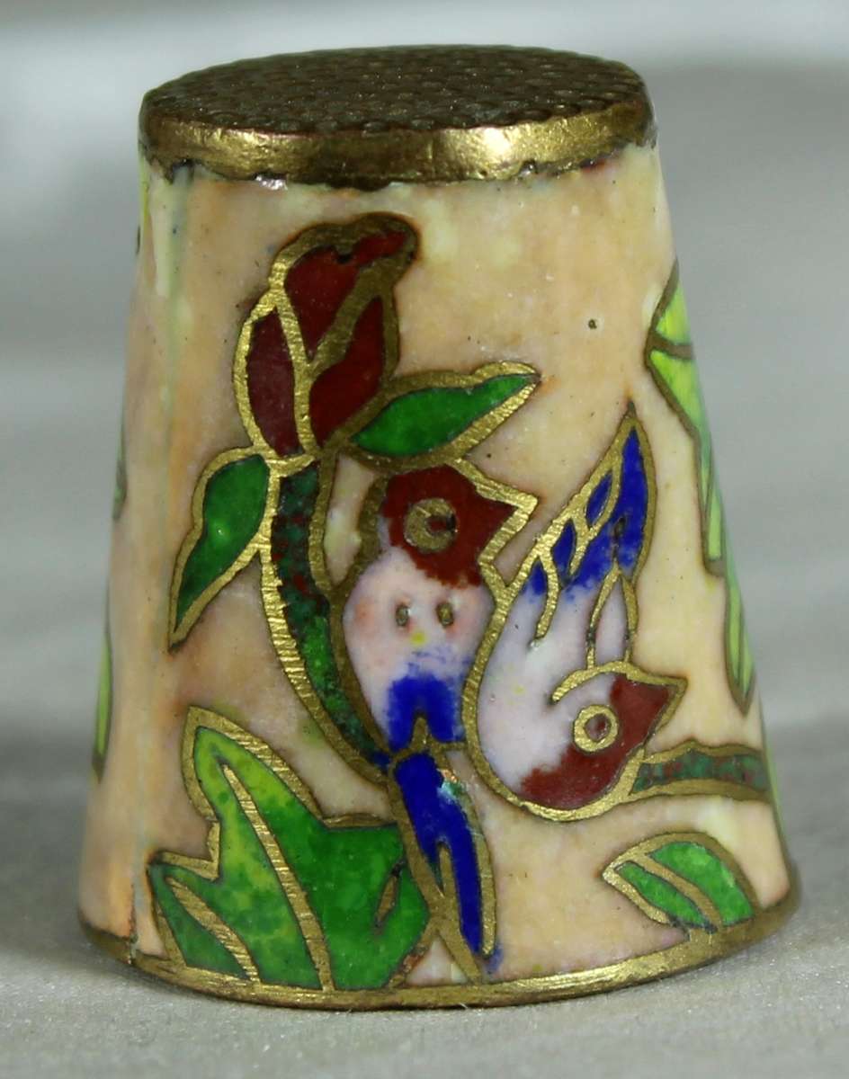 Cloisonne thimble - brown flowers