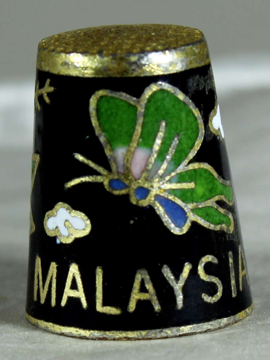 Cloisonne thimble - Malaysia with butterfly & flowers